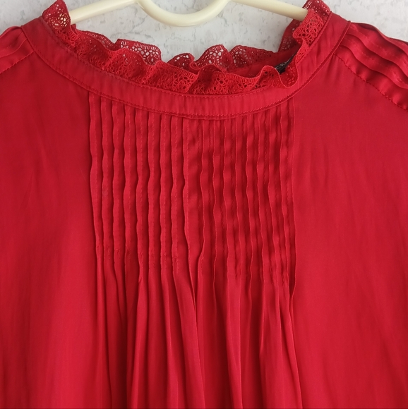 J Crew Ruffleneck Drapey Blouse In Red - Picture 5 of 8
